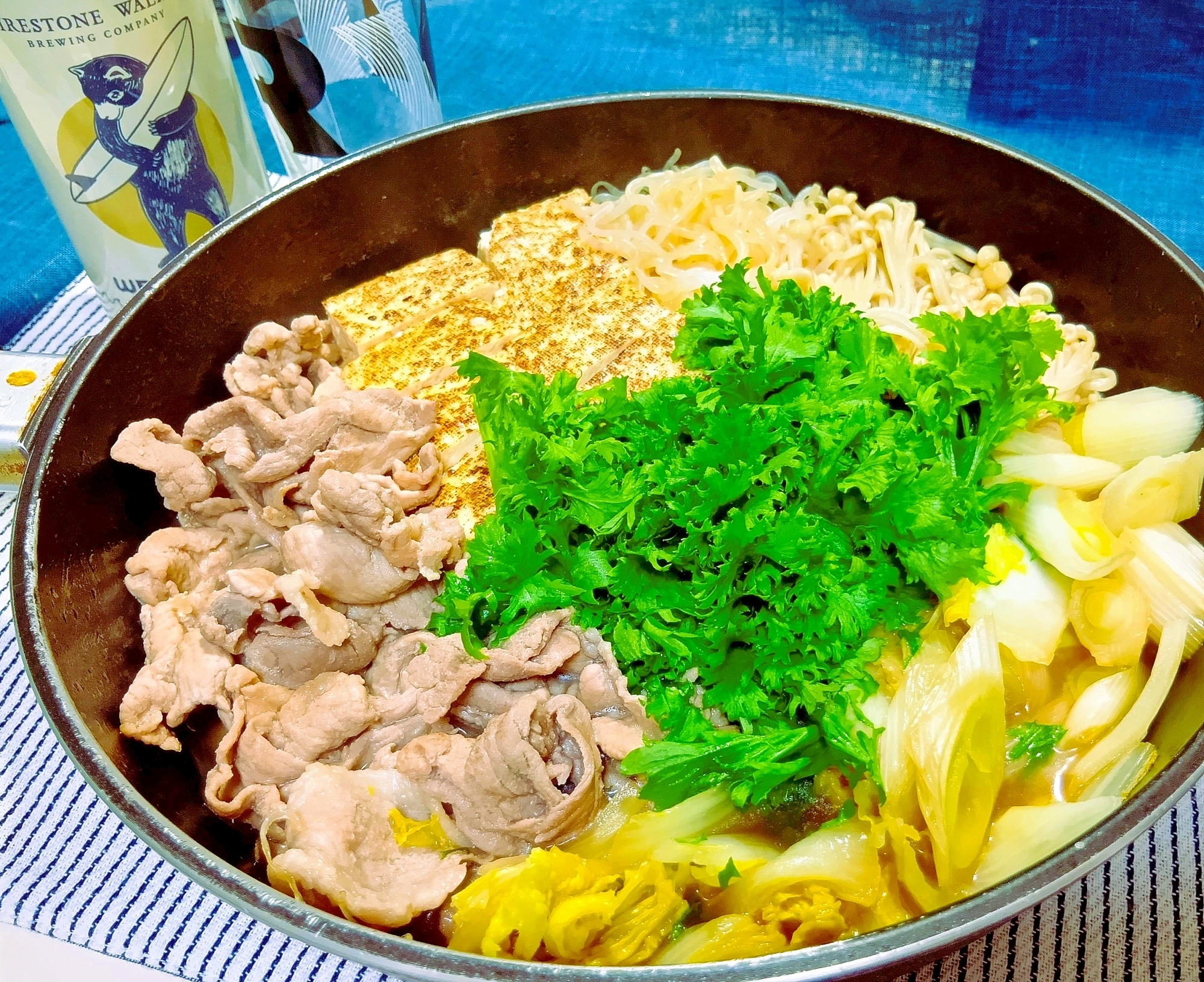 白だしを使って！わさび菜と豚肉の塩すき焼き