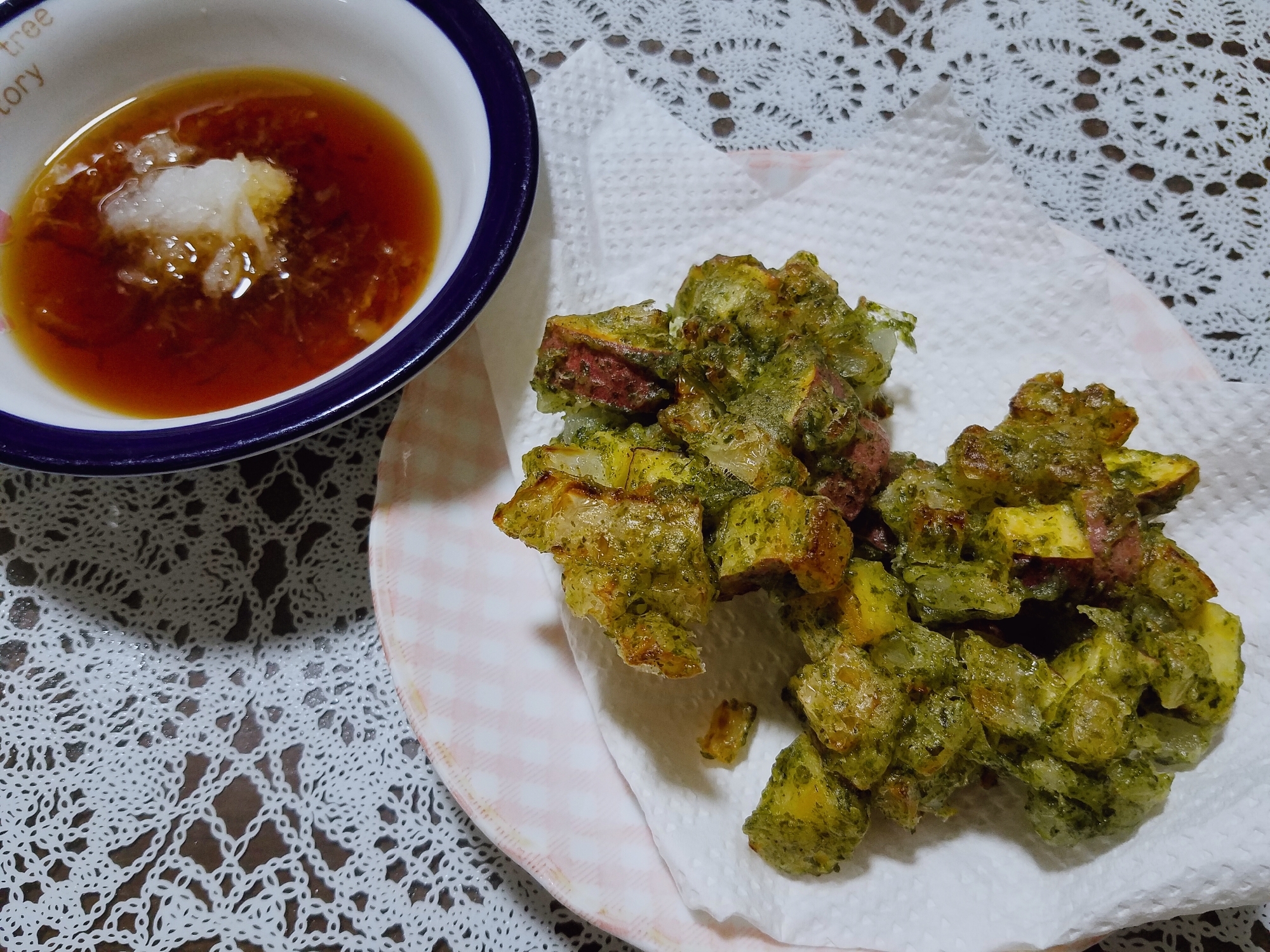 簡単。さつまいもと玉ねぎの磯辺かき揚げ