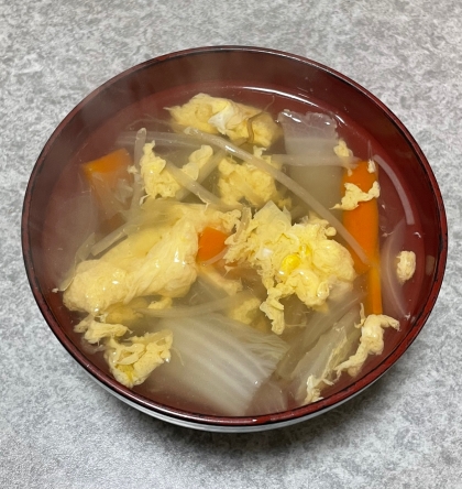 和風出汁で野菜スープの卵とじ