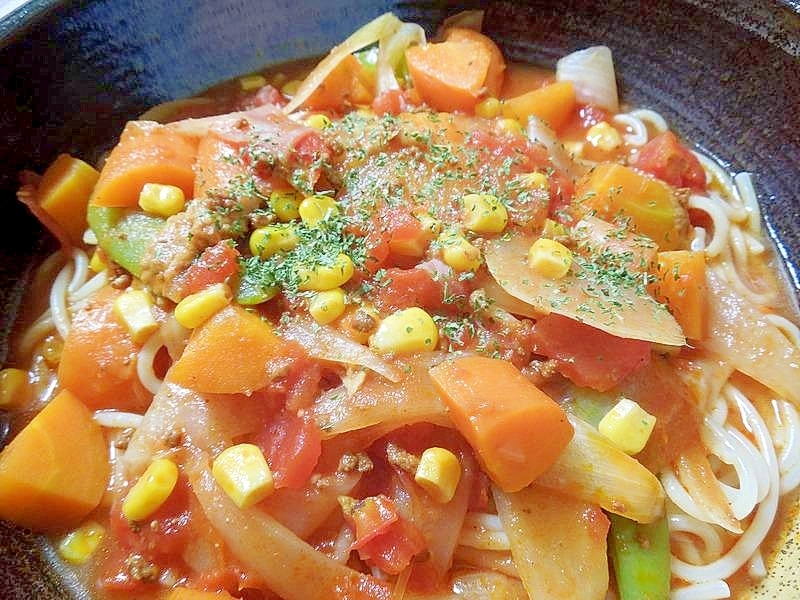 カラフル野菜のトマトスープスパゲティ