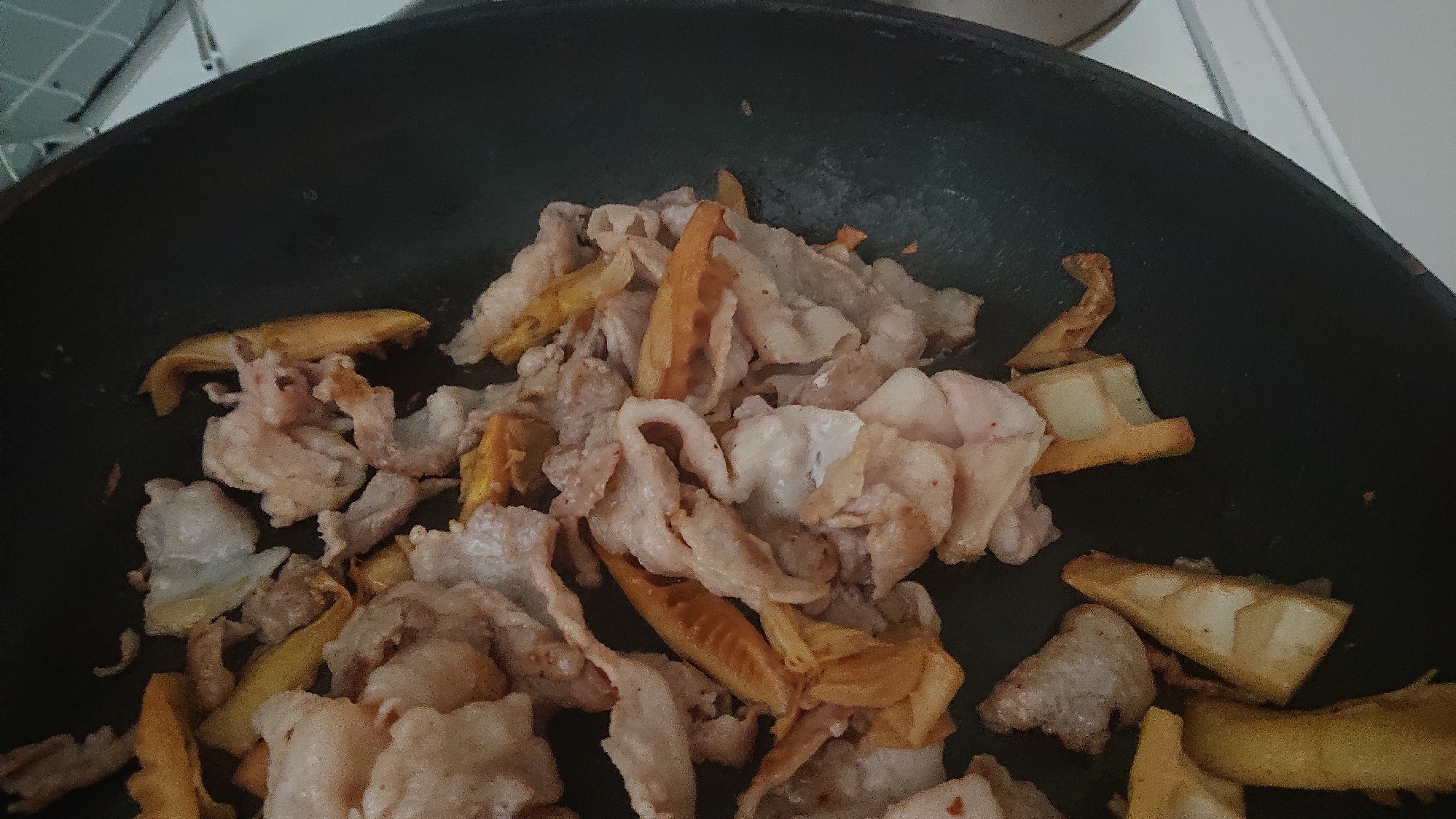 豚肉とタケノコの麺つゆ炒め煮