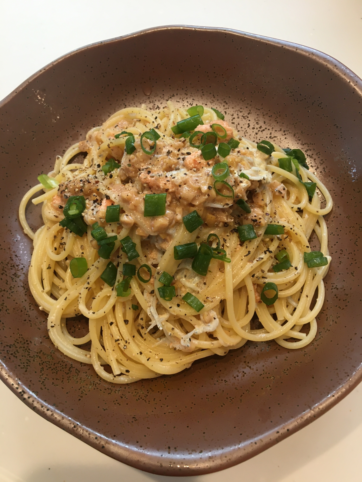 ふわふわ 納豆明太マヨ パスタ