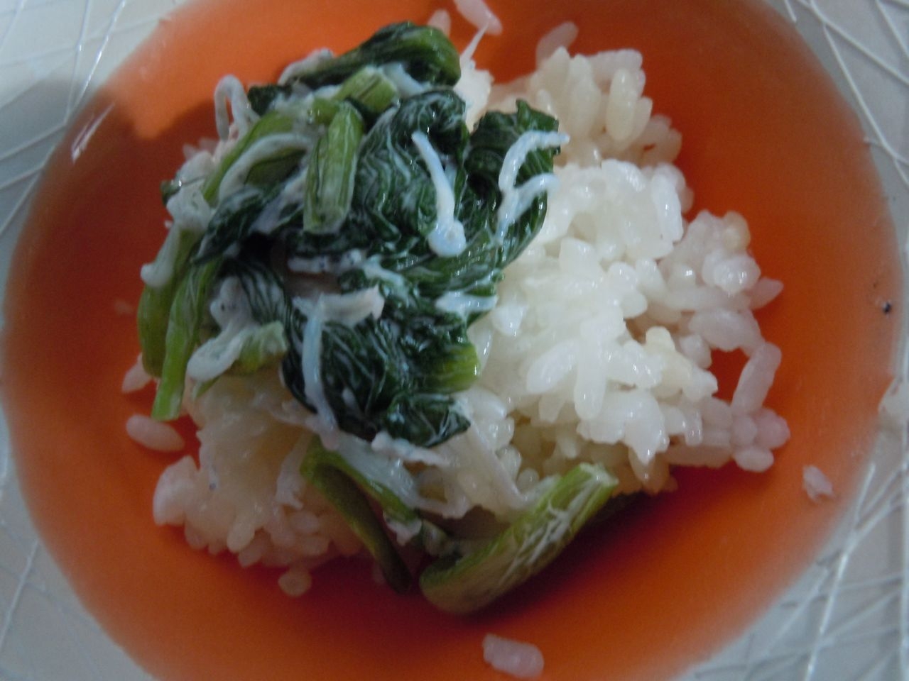 小松菜としらすのジンジャーマヨ丼