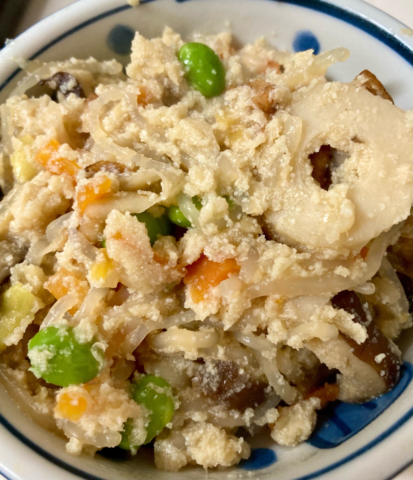 おからの煮物、手作り豆乳を作った残りのおからで。
