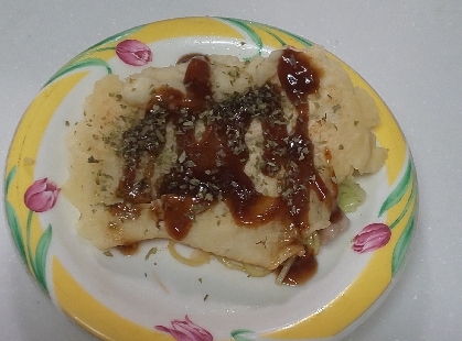 フライパンで焼きそば麺入りお好み焼きং ◌̥