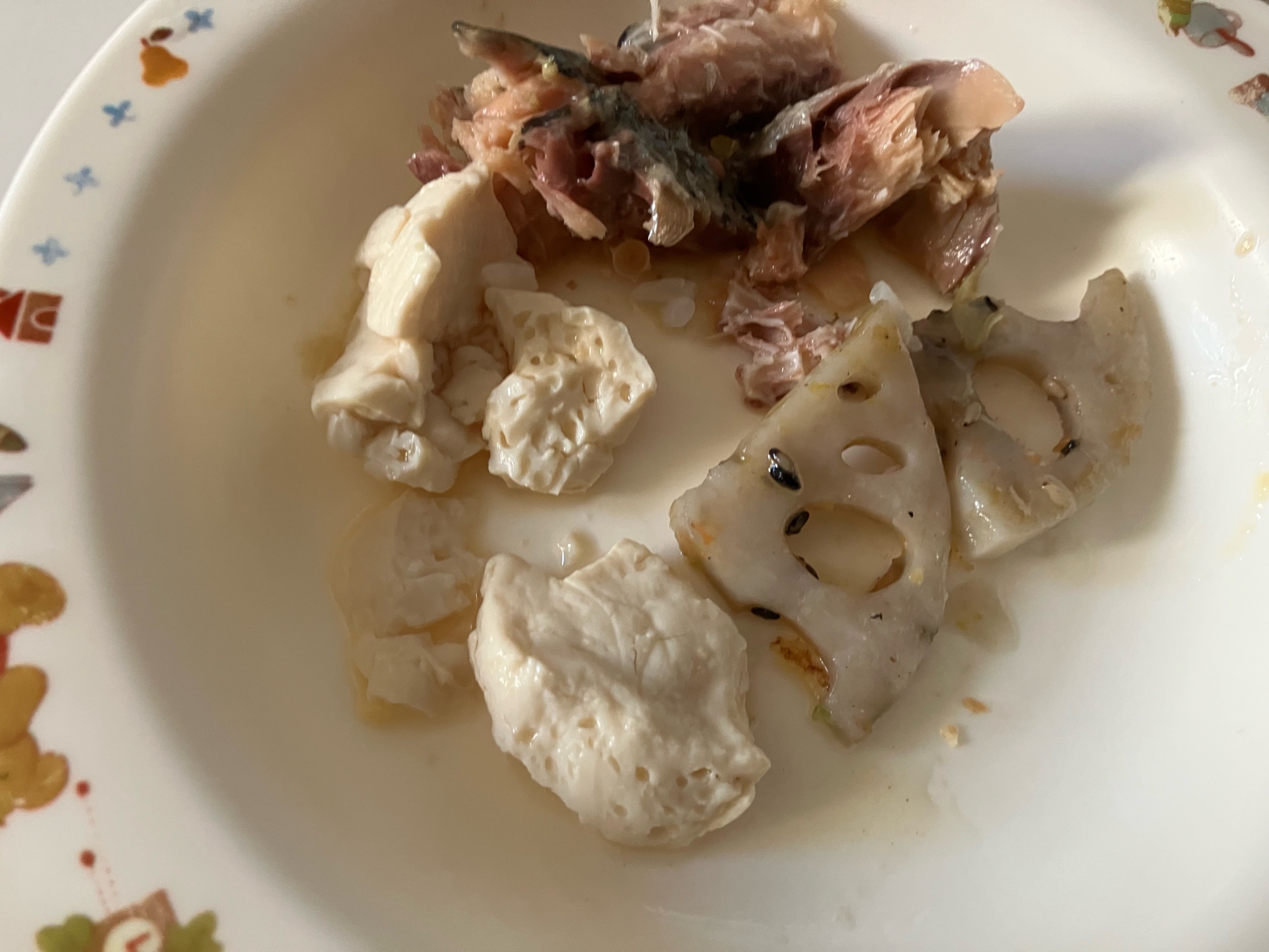 レンコンと豆腐とサバ炒め