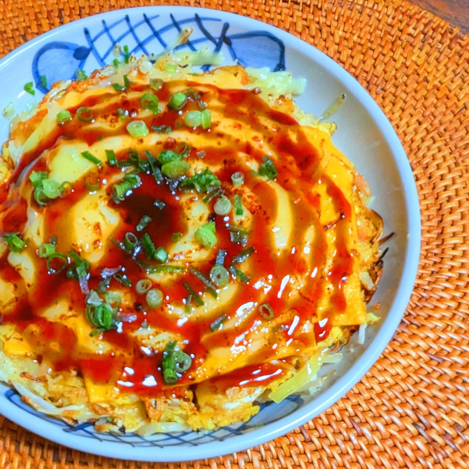 ツナとお餅の炙りチーズお好み焼き