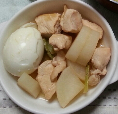 鶏肉と大根のすっぱ煮！茹で玉子いり