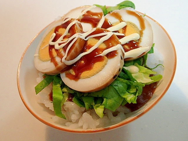 カレーとサラダ菜と漬け込みゆで卵のミニ丼