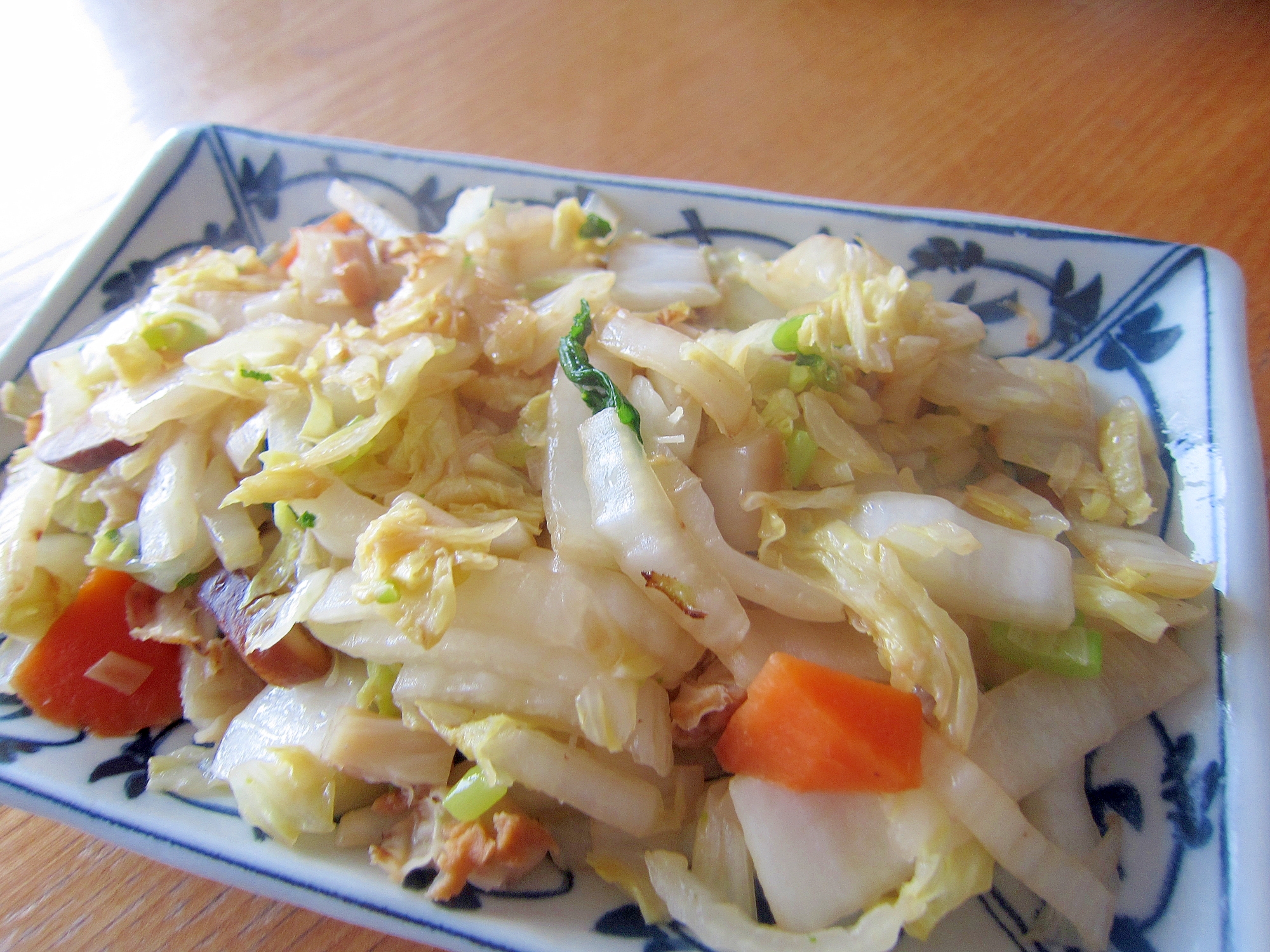 ほたて白菜椎茸人参菜の花葱麺つゆグリル