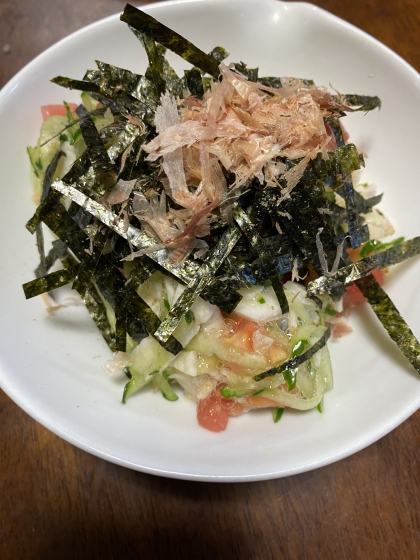 味付けは麺つゆ♬ 山芋とトマトのサラダ