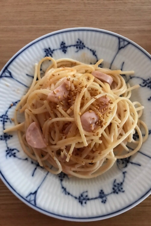 魚肉ソーセージのたらこパスタ