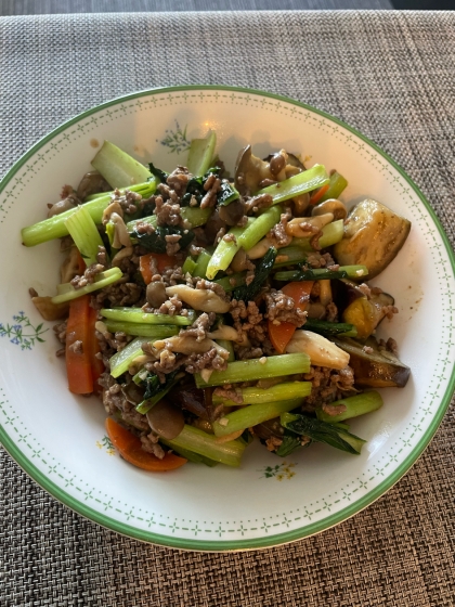 豚粗挽き肉とナスのオイスター醤油炒め