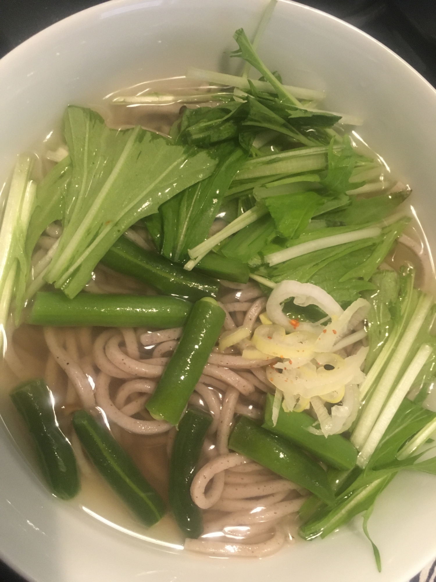 水菜といんげんのかけそば