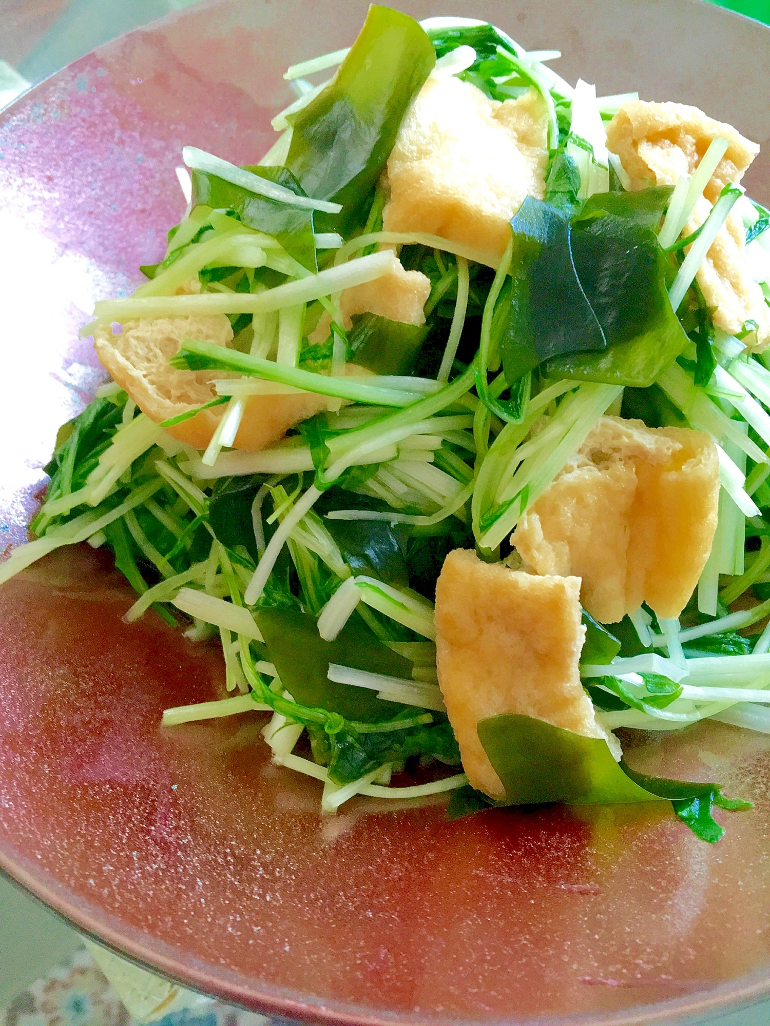 水菜と油揚げのわかめ煮♩