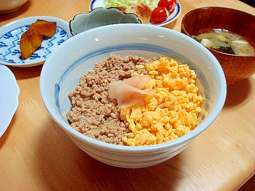 つゆだく(？)の鶏そぼろ丼