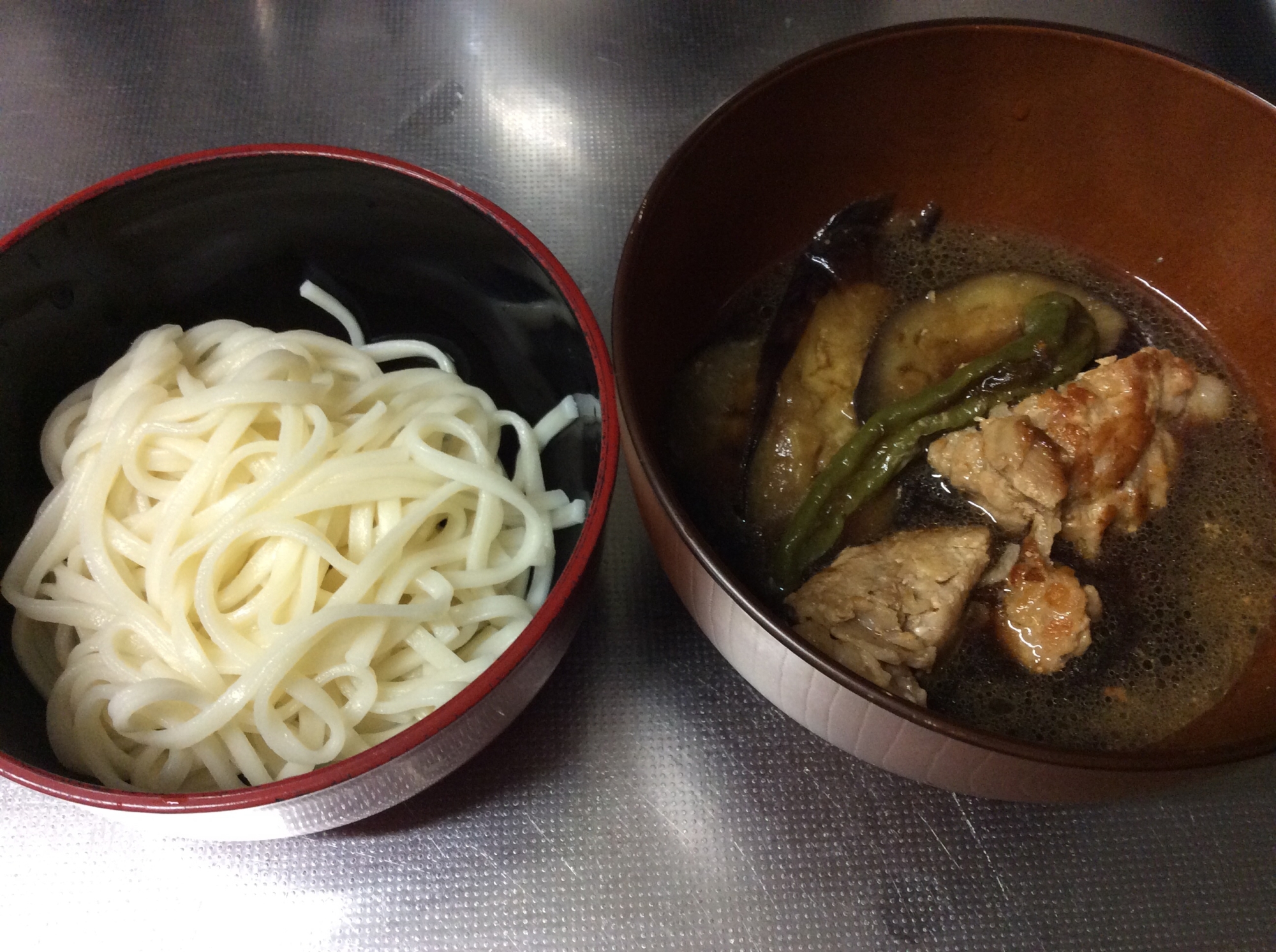 茄子と万願寺とうがらしの煮浸しでつけうどん(乾麺)