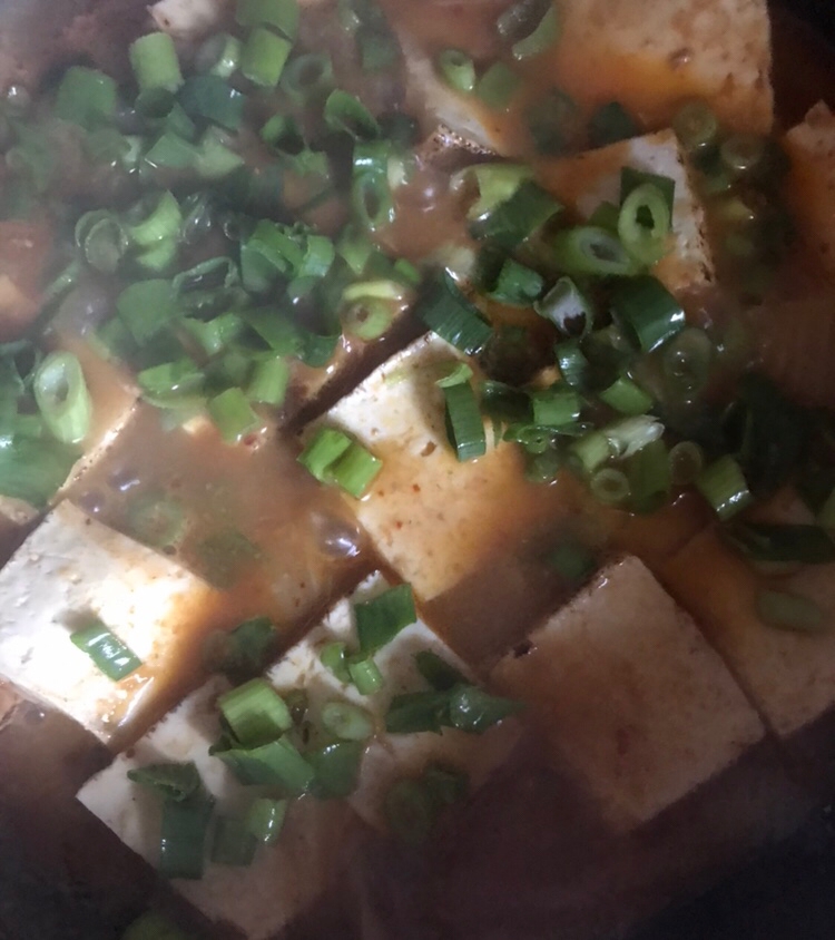 焼き豆腐とネギのピリ辛煮