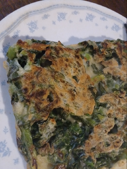 家庭菜園の大根の葉です。ふりかけに飽きたのでチヂミが美味しかったです。ごちそう様でした！