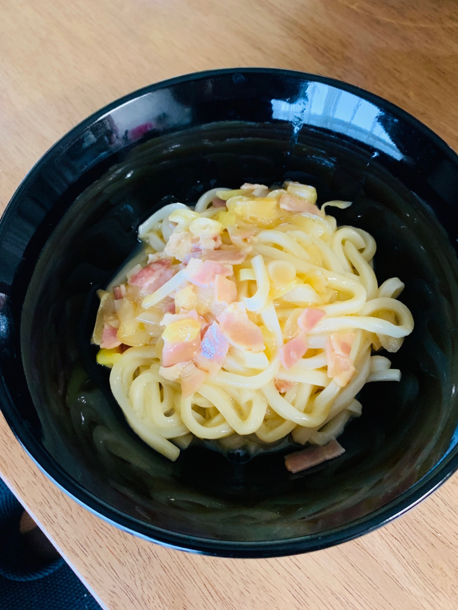 【かまたまうどん】ベーコンとねぎのシンプルかまたま