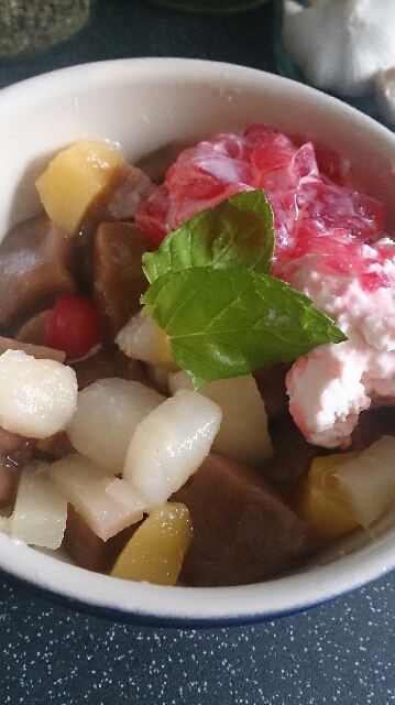 サイリウムでフルーツポンチ 水切りヨーグルト添え レシピ 作り方 By モモグラモ 楽天レシピ