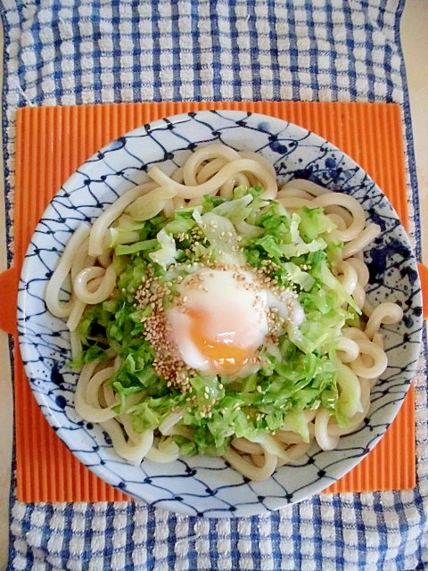 春キャベツと卵のうどん♪