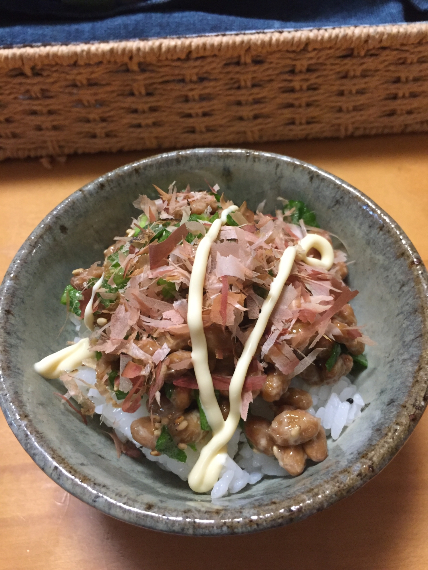 アイスプラントと鰹節の納豆丼