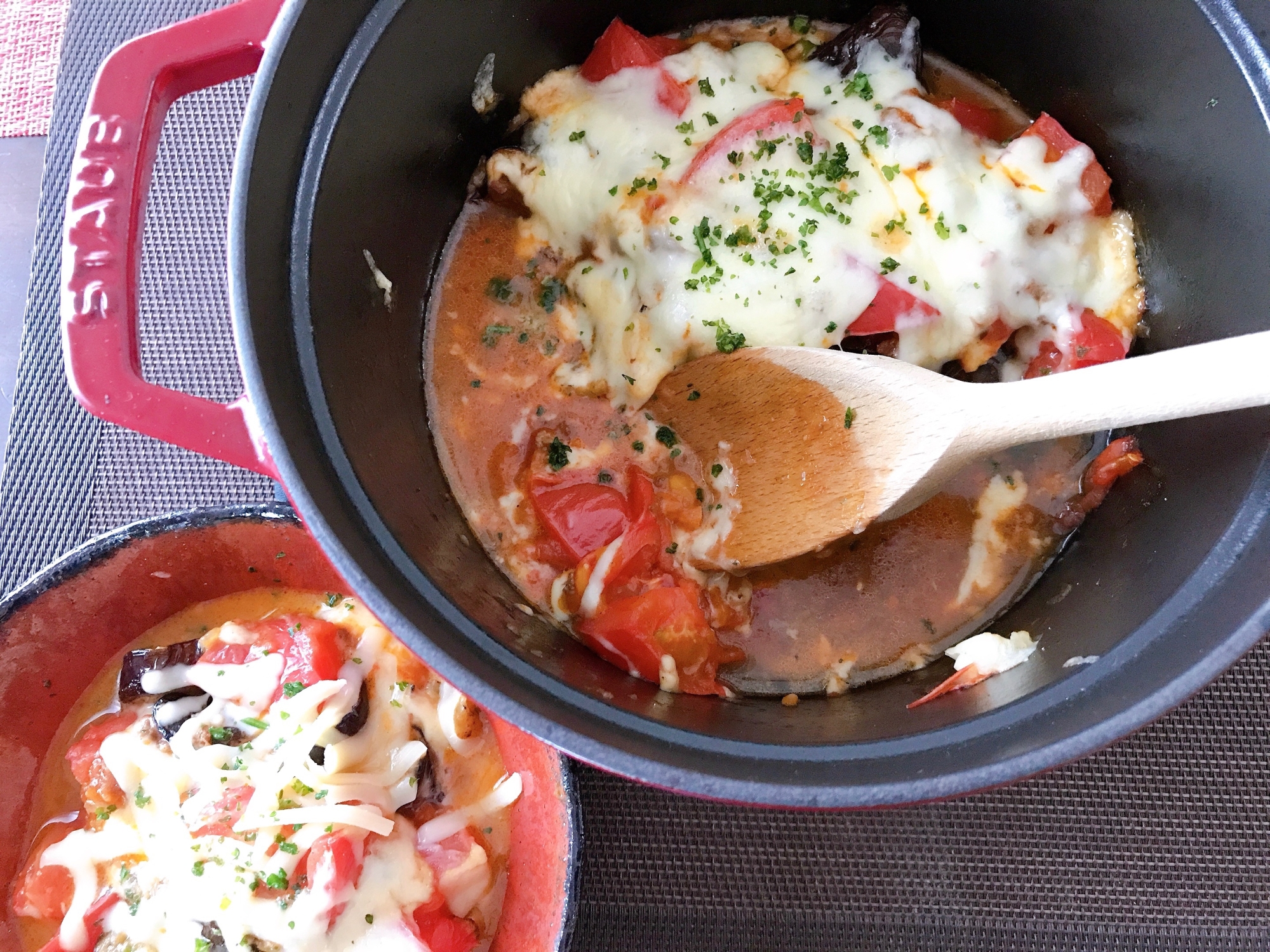 Staubで茄子とトマトのミートグラタン☆ストウブ