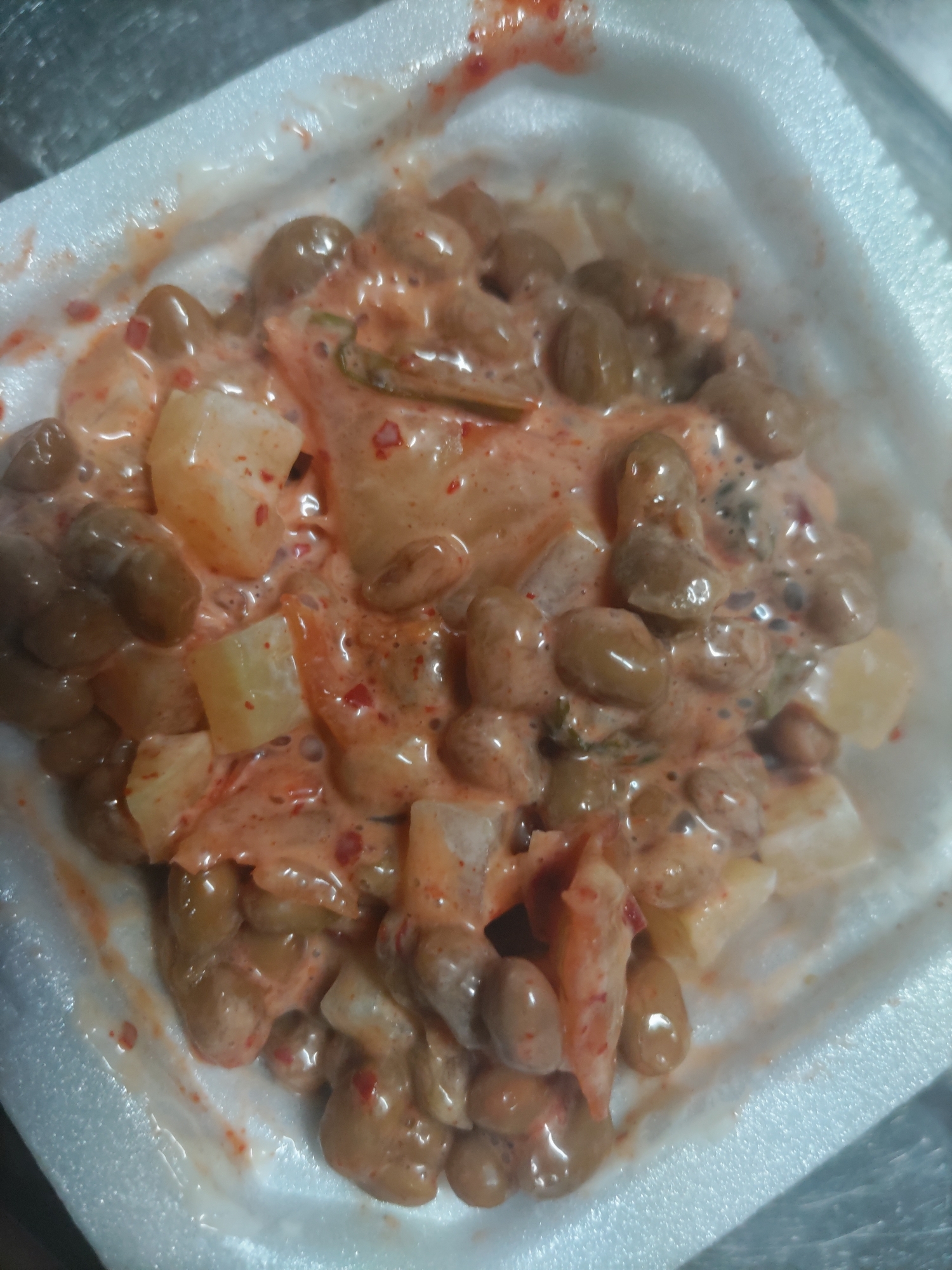 白菜キムチとたくあんと納豆のマヨ和え