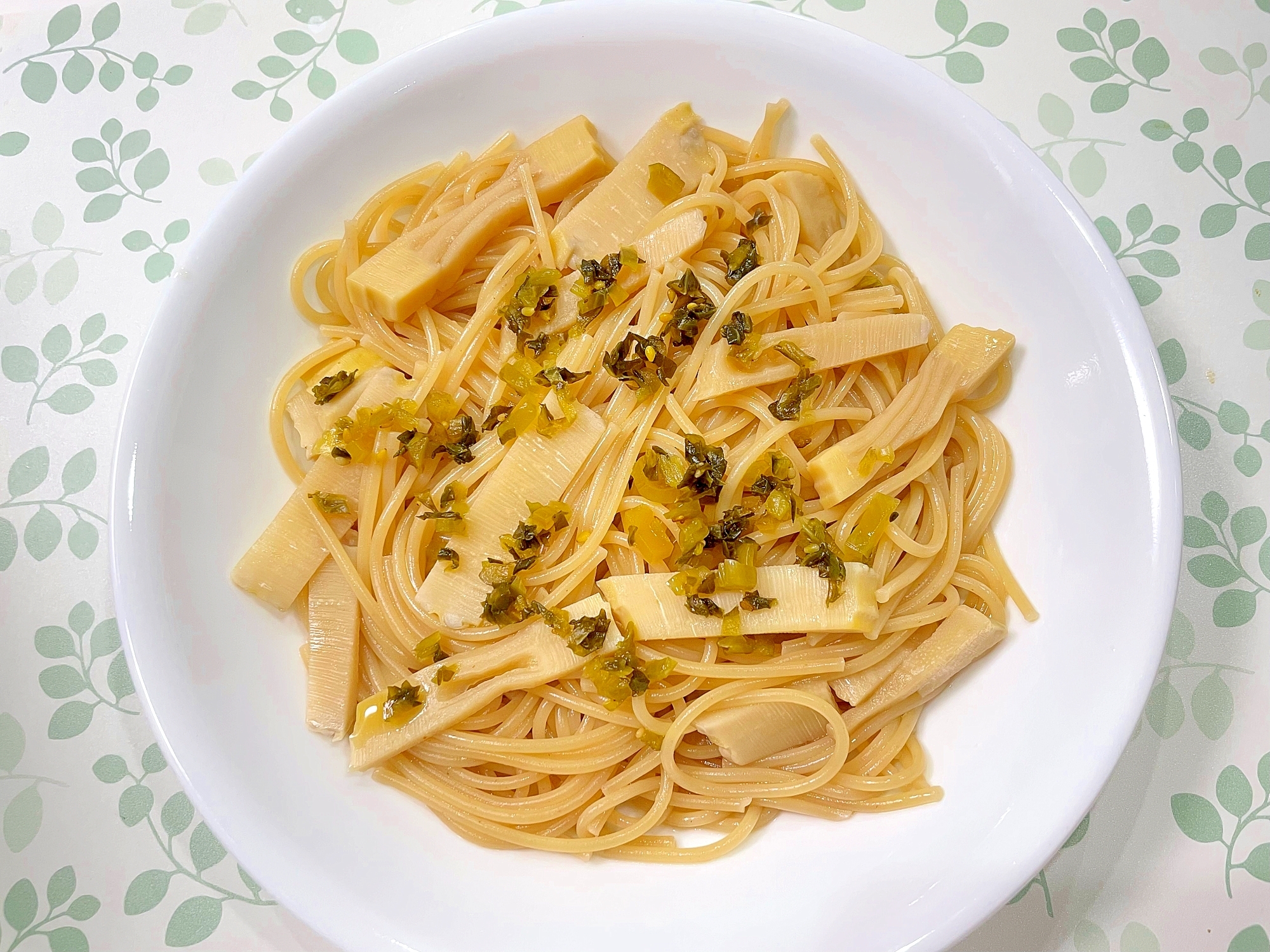 筍と高菜漬けのスパゲッティ