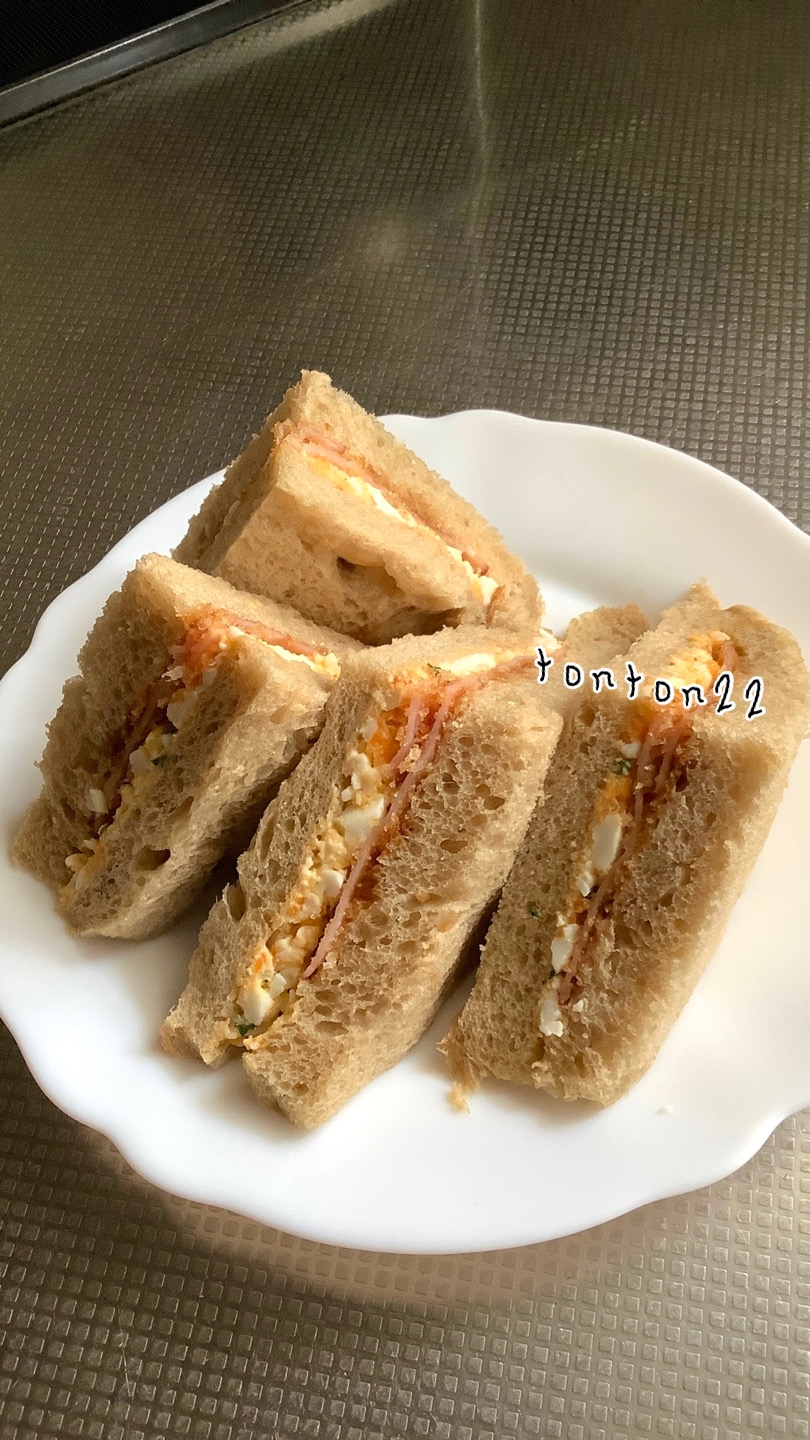 焼きハムカツ卵サンドイッチ☆
