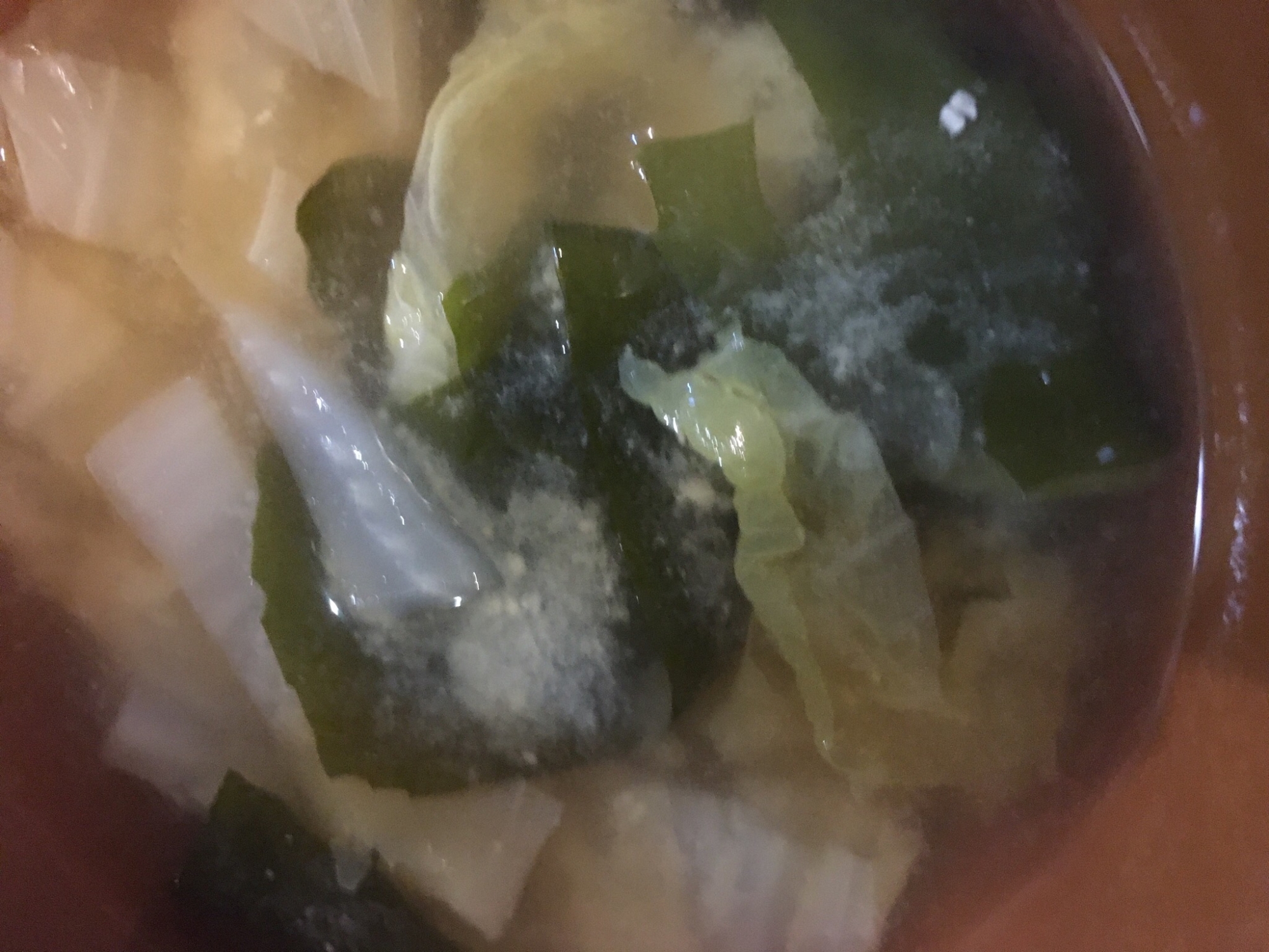 たまねぎとわかめと白菜の味噌汁