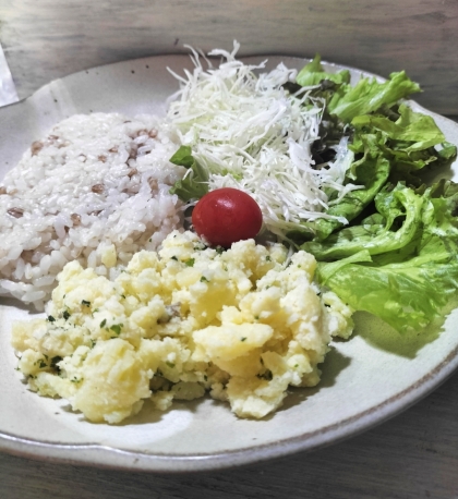 圧力IH炊飯器で味噌漬チーポテサラと雑穀米プレート