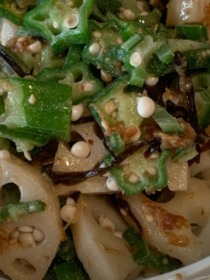 オクラとレンコンの塩昆布和え♪