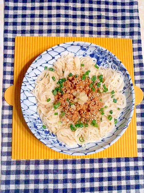 納豆豆乳のぶっかけ素麺♪