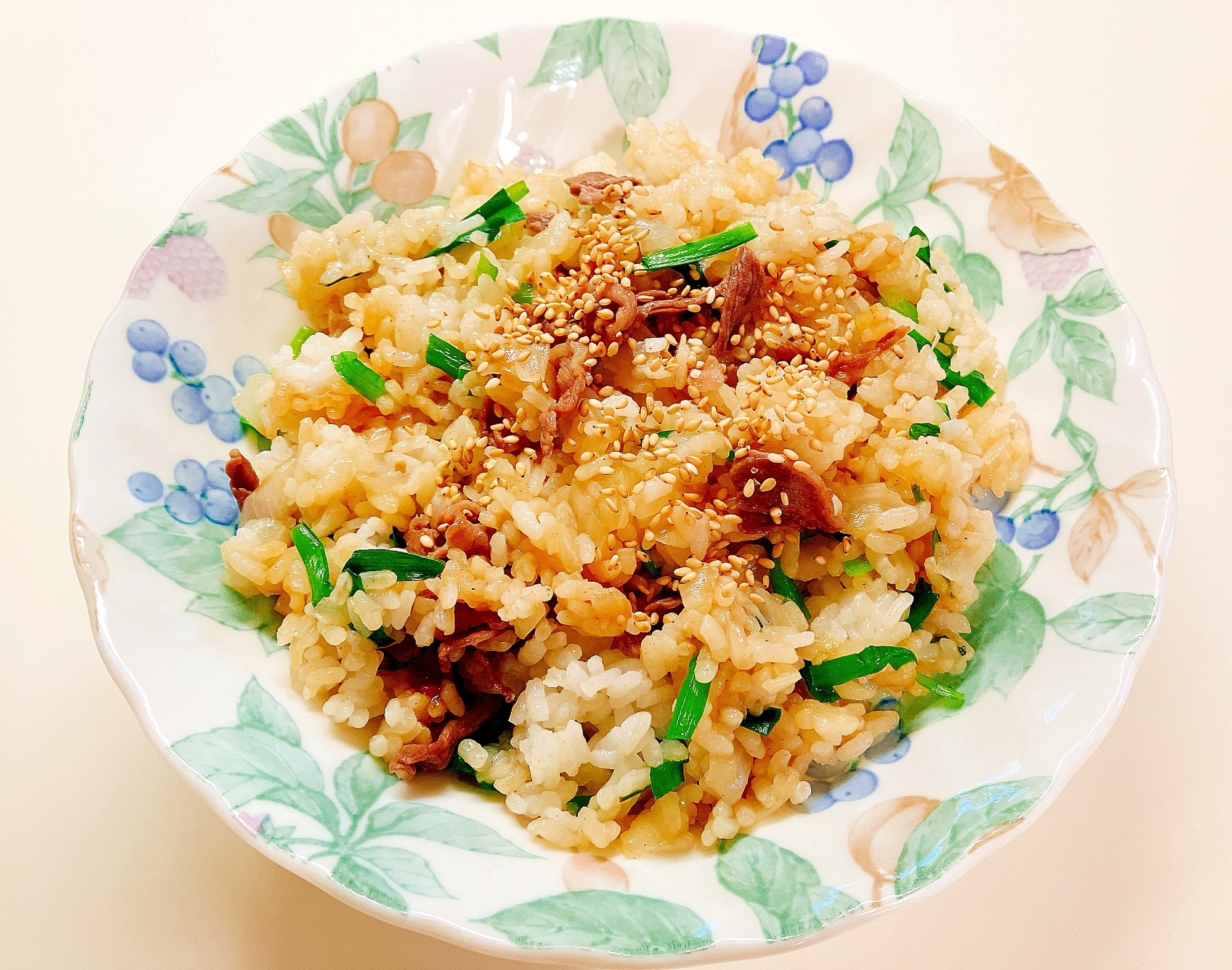 ニラと牛肉のチャーハン