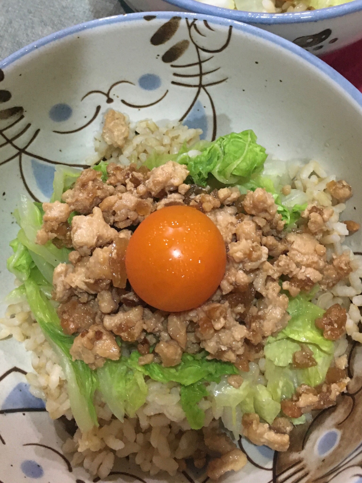 白菜と鶏そぼろの丼