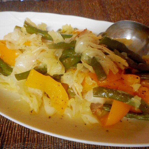 パプリカ インゲン キャベツとベーコンの蒸し煮 レシピ 作り方 By Mococo05 楽天レシピ パプリカ インゲン キャベツとベーコンの蒸し煮 レシピ 作り方 By Mococo05 楽天レシピ