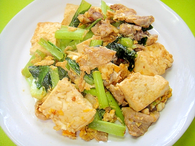 豆腐と小松菜のピリ辛卵炒め