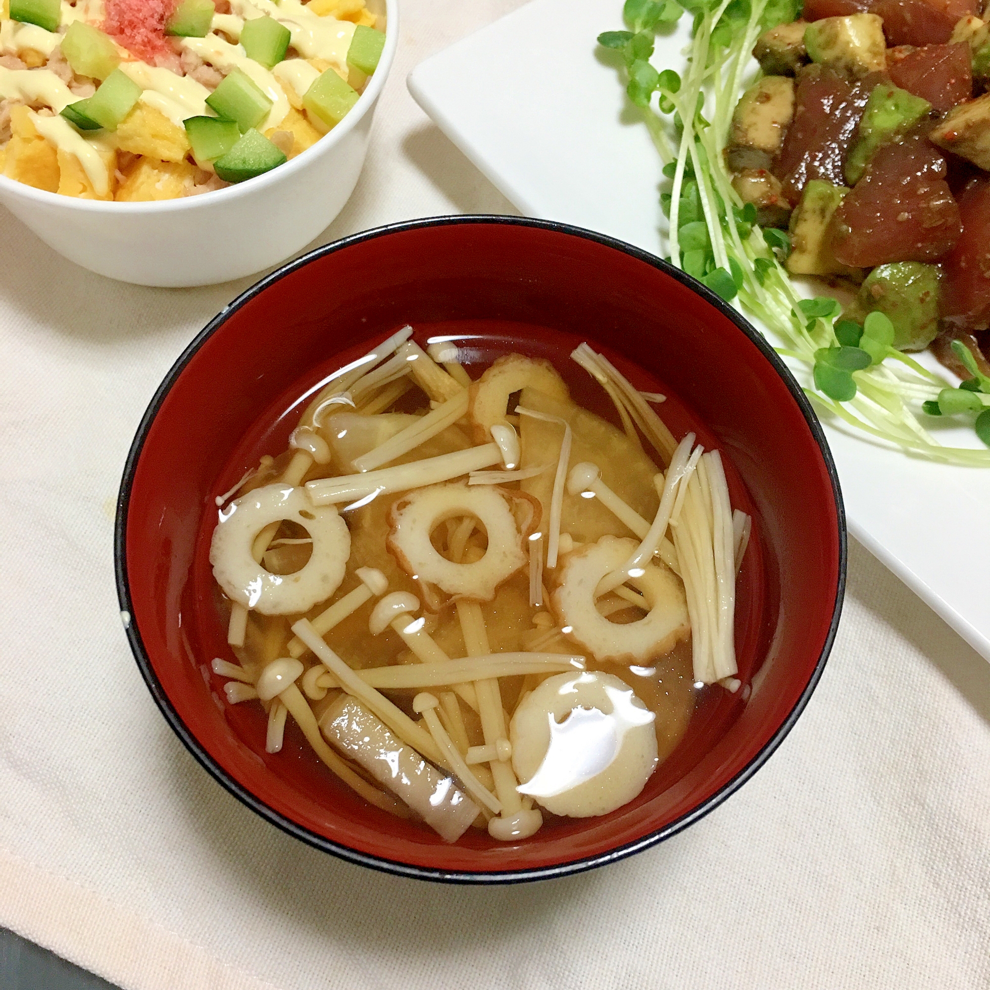 麺つゆで簡単！ちくわと大根とえのきお吸い物♡