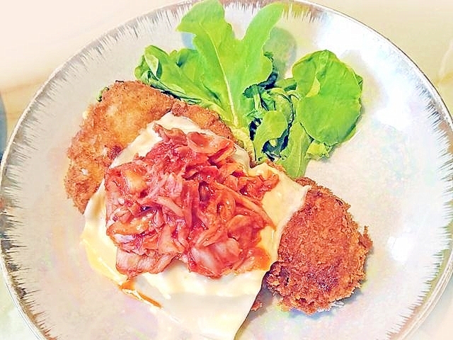 アレンジ!豚ロースのキムチーズ乗せトンカツ♪