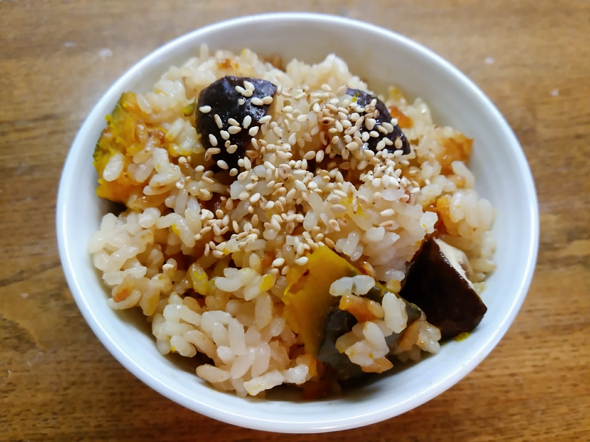 かぼちゃと椎茸の炊き込みご飯