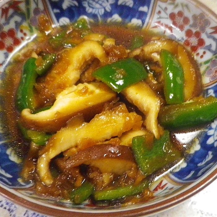 ピーマン椎茸のレンチン生姜炒め