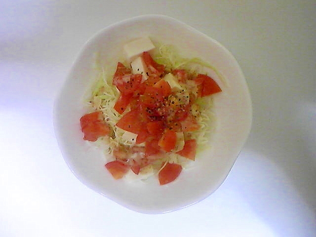 キャベツ、トマト、豆腐のサラダ