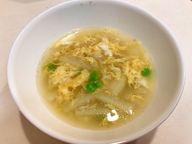 温まる〜☆大根とグリーンピースのコンソメ卵スープ