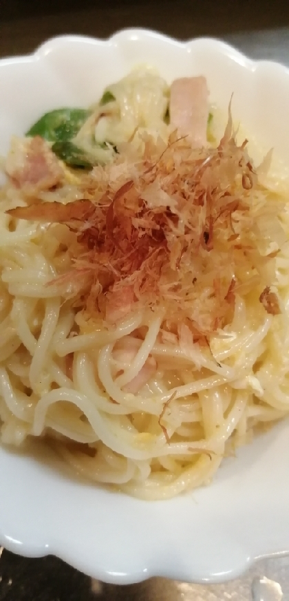 そうめんアレンジメニュー　カルボナーラ風素麺