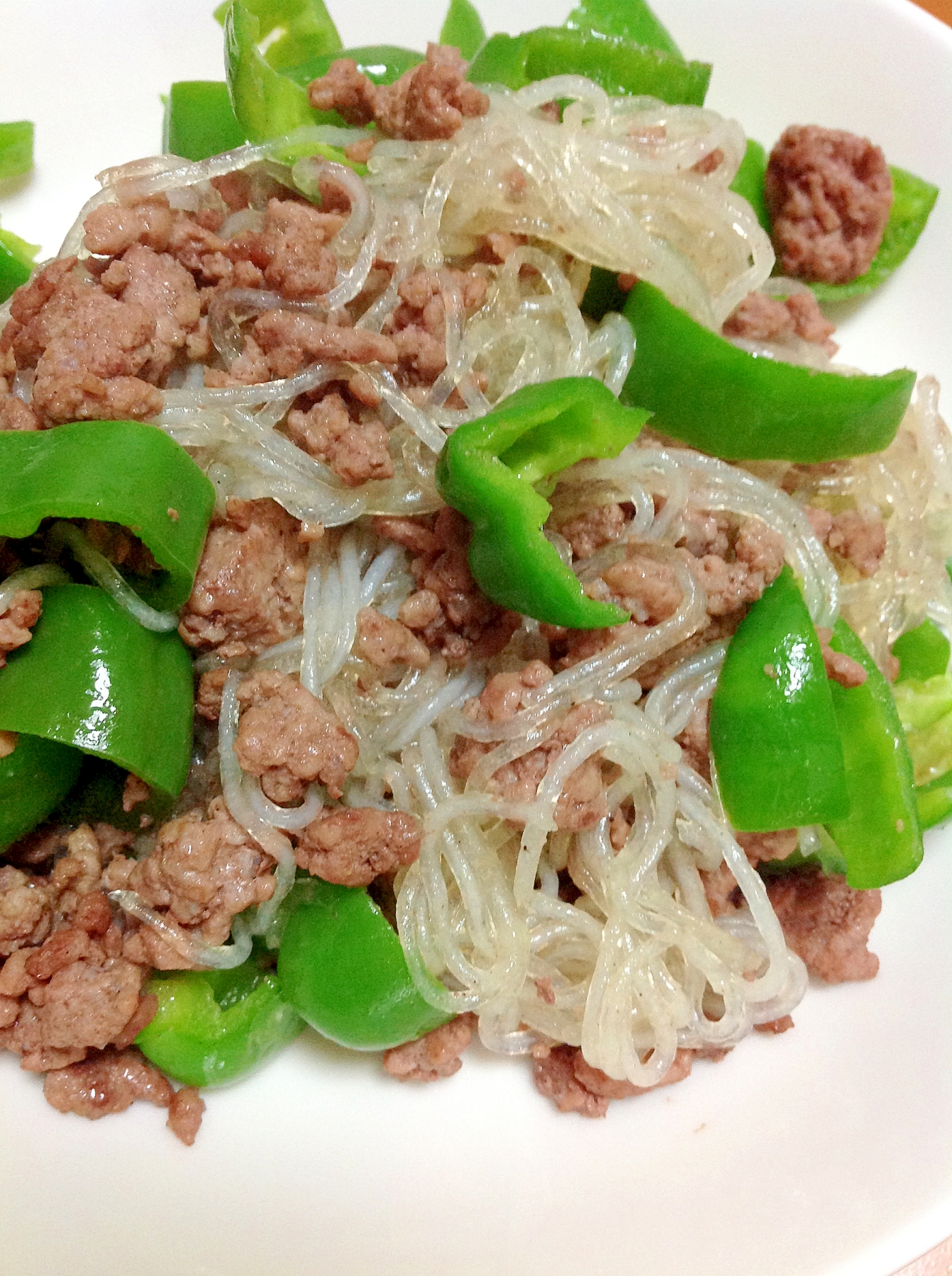 ピーマン春雨ひき肉炒め