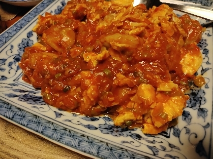 かさ増し！ふわとろ卵のエビチリ