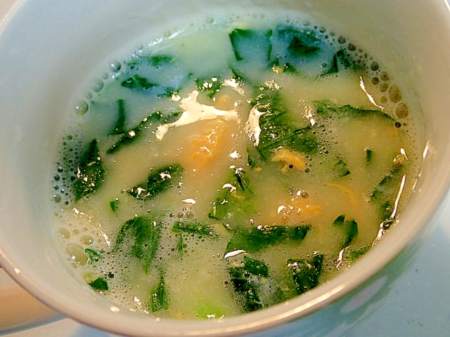 鶏がら塩糀スープの素で　卵と小松菜のスープ♪