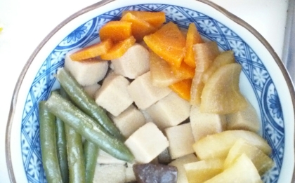 野菜も一緒に煮ました！高野豆腐を噛むとあまくておいしいおだしがじゅわっと出てきます(^^)